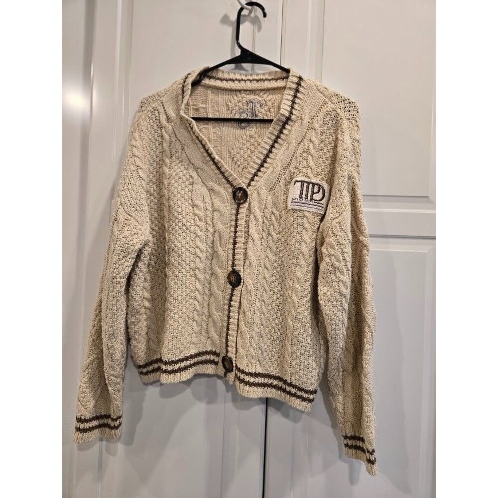 Taylor Swift Cardigan Sweater Tortured Poet Department Beige Cable Womens XS/SM - Picture 3 of 6